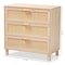 Baxton Studio Sebille Mid-Century Modern Light Brown Finished Wood 3-Drawer Storage Chest with Natural Rattan 207-12464 - alternate 2